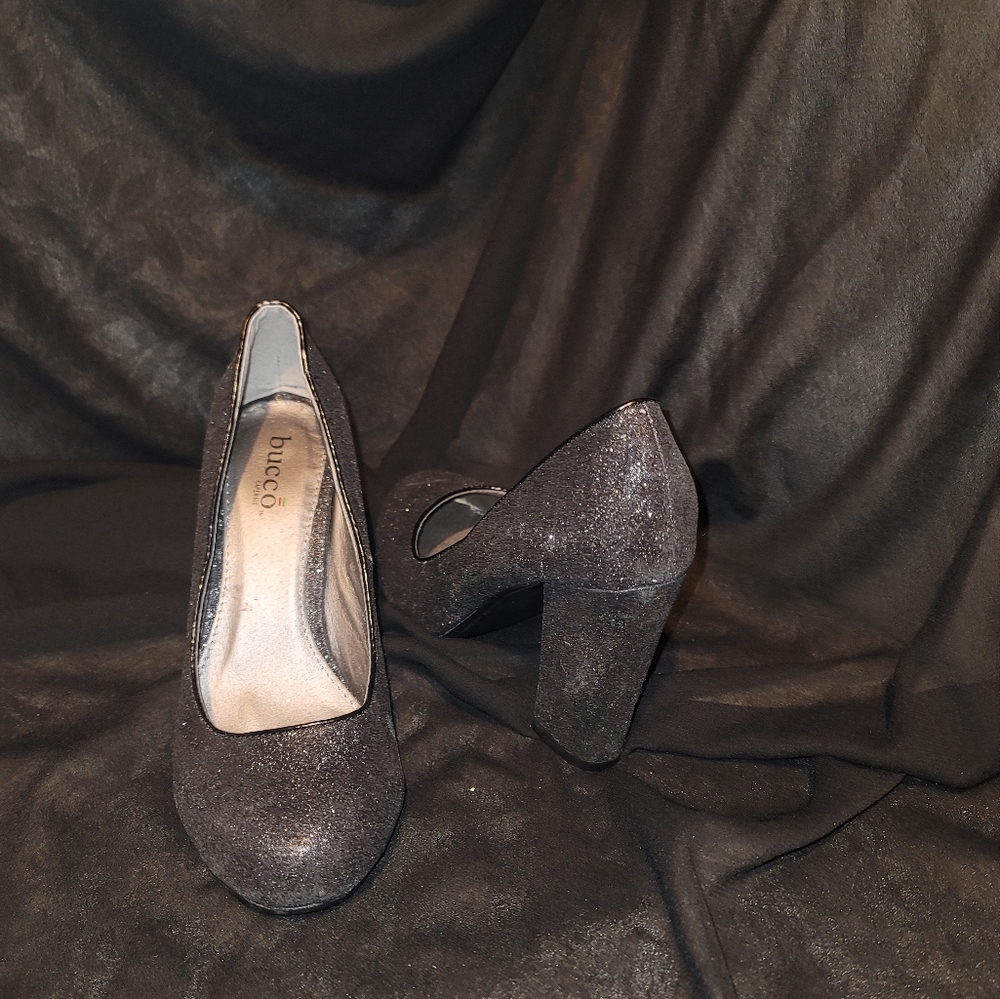Black glitter heels